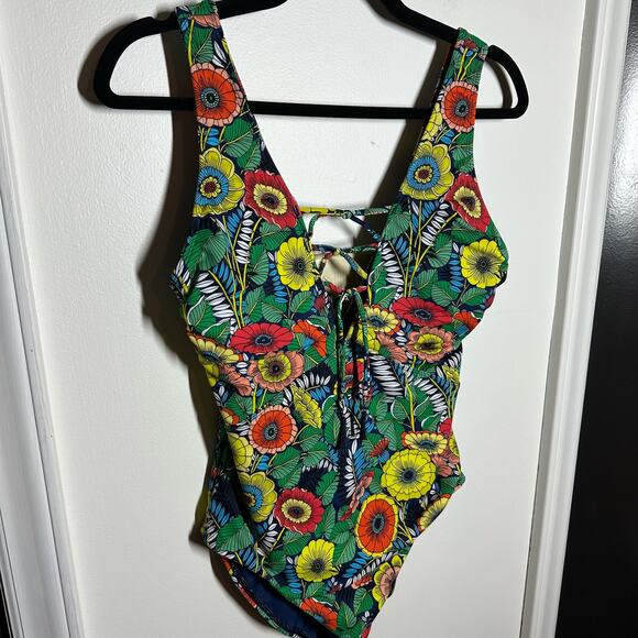 Loft Beach Women's Floral Colorful One Piece Swimsuit Size 8 Summer Vacation - Picture 2 of 7
